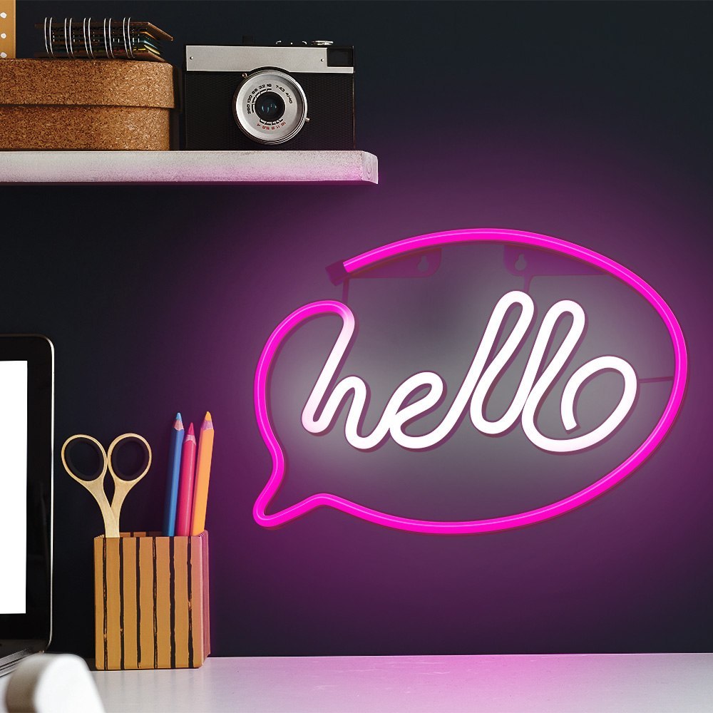 Neon LED HELLO róż biały Bat + USB FLNE15 Forever Light